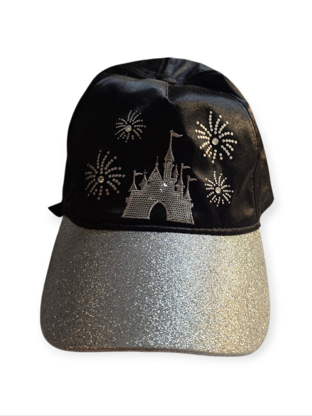 Disney Parks Walt Disney World Black Satin Sequin Embroidered Baseball Cap